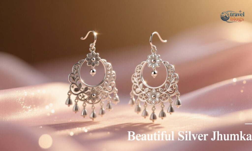 Beautiful Silver Jhumka Captions